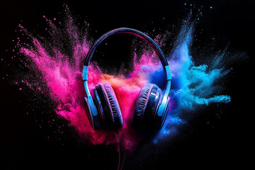 Exploding Color with Headphones – Music and Festival Vibes

