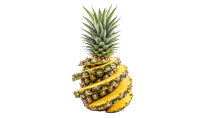 Tropical Delight: A sliced pineapple stands tall, its vibrant layers promising a sweet and refreshing escape. Evoking sunny days and culinary delights.