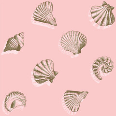 Modern, hand drawn nautical vector seamless pattern. Pastel sea shell pattern ideas for background, textile, home decor, banner, template, business, carpet and rugs.