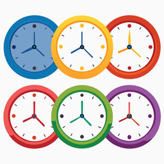 Six clock set isolated on white background