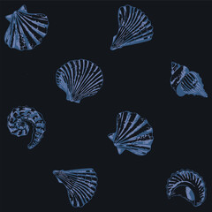 Essential hand drawn nautical vector seamless pattern. Pastel sea shell pattern ideas for background, textile, home decor, banner, template, business, carpet and rugs.