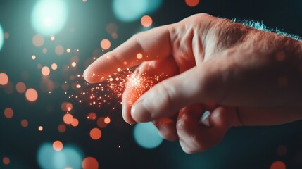 A close-up of a hand poised to ignite sparks, showcasing an artistic gesture that symbolizes creativity and the power of inspiration, ideal for artistic and motivational themes.