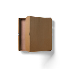 A plain brown cardboard box, open at an angle, designed for storage or shipping purposes.