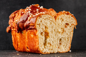 Brioche sweet baked dessert fluffy baked goods fresh delicious gourmet food background on the table...