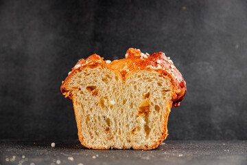 Brioche sweet baked dessert fluffy baked goods fresh delicious gourmet food background on the table...