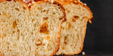 Brioche sweet baked dessert fluffy baked goods fresh delicious gourmet food background on the table...