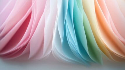 A stunning display of colorful sheets of sheer paper elegantly layered create a beautiful visual harmony, representing creativity and the beauty of design in art.