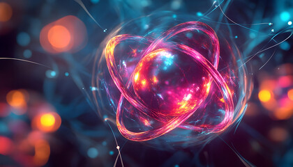 vibrant representation of atomic structure with energy patterns, symbolizing innovation and scientific exploration