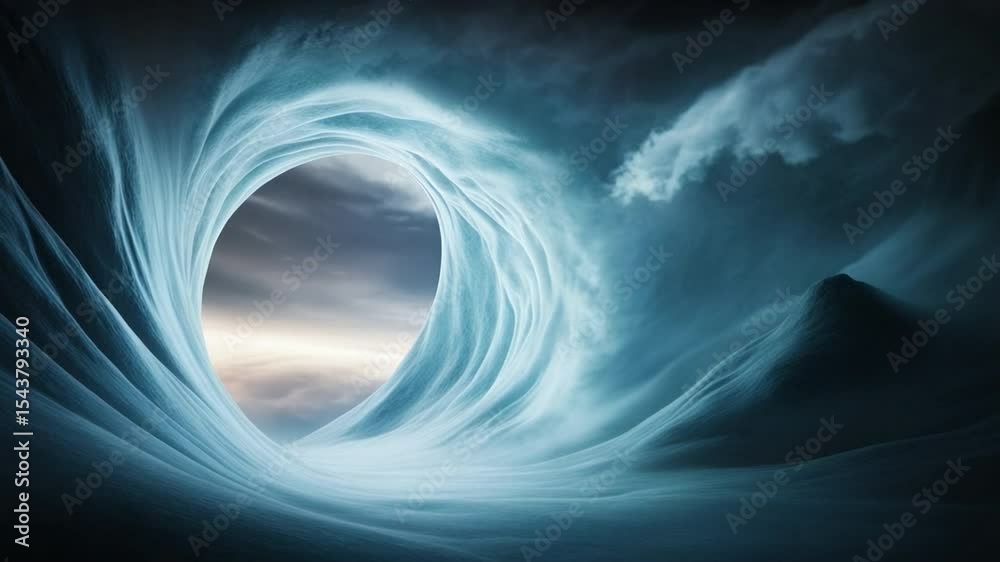 Poster portal to the unknown: a mesmerizing swirl of ethereal blue energy forms a captivating portal, hinti