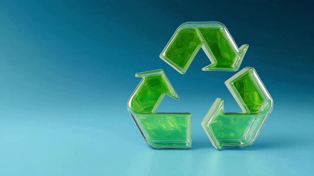 A glossy green recycle symbol on light background, world Environment day, eco friendly, 3d rendering	