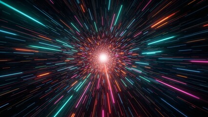 Hyperjump background with glowing stars, high-speed with warp engine, flying through stars and space