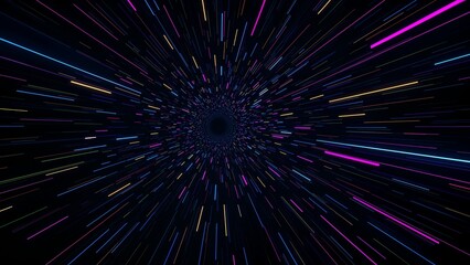 Hyperjump background with glowing stars, high-speed with warp engine, flying through stars and space