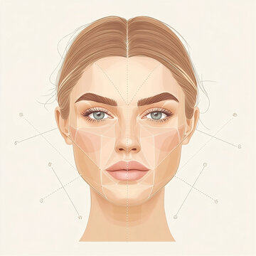 Facial symmetry and beauty proportions diagram of woman face illustration. Vector illustration