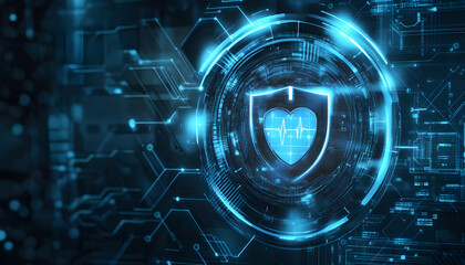 Fototapeta premium Modern Healthcare Technology with Glowing Shield, Emphasizing Digital Security for Medical Data