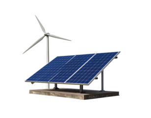 Small-scale solar panel and wind turbine system on a concrete base