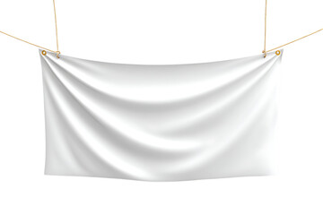 Empty white banner hanging on rope, perfect for your message.