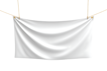 Empty white banner hanging on rope, perfect for your message.