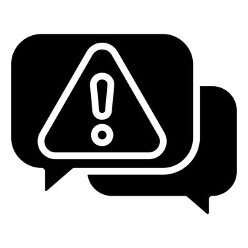 Risk Chat - Glyph Black Fill Silhouette Icon - Speech bubbles with alert sign, representing communication about risks or warnings