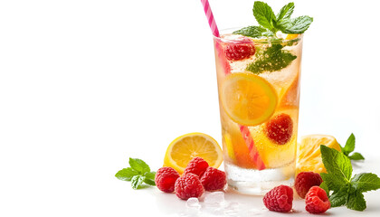 Lemonade cocktail, fruit drink. white background