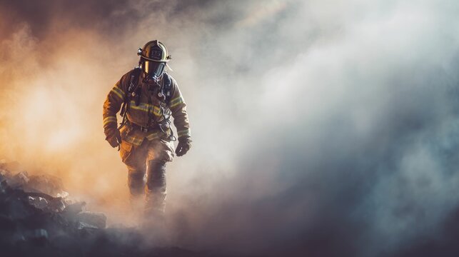 Brave Firefighter Smoke Fire Rescue Emergency Response