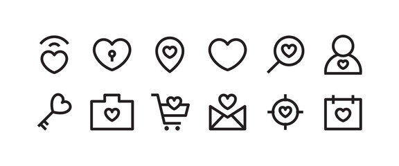 love icons, heart simple pictograms pack, Valentine's Day set. Love Like sign, isolated on white background Editable stroke line symbol logo, vector
