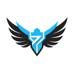 Abstract number seven logo with wings