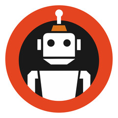 Simple robot icon in orange circle