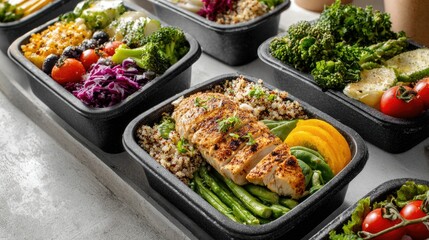 Meal Prep Healthy Food Containers with Various Dishes