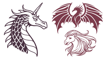 Illustration featuring a unicorn dragon and a horse with a dragon with spread wings design 100
