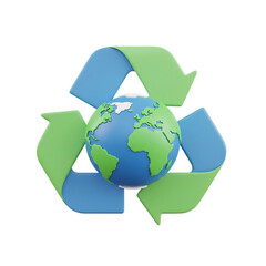 Recycling symbol with Earth 3D icon