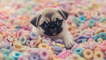 Adorable Pug Puppy in Cereal.
