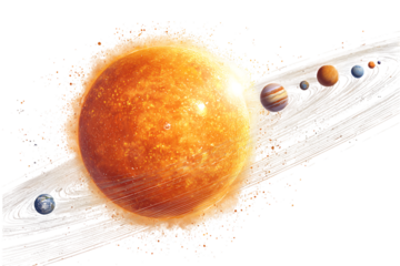 Artistic rendering of the solar system's planets orbiting the sun.