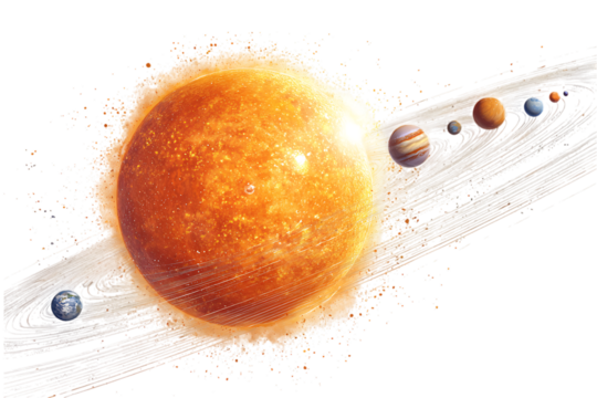 Artistic rendering of the solar system's planets orbiting the sun.