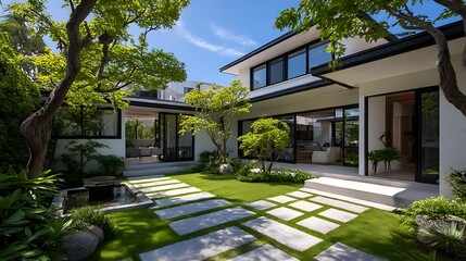 光と緑が融合する中庭のあるモダン住宅