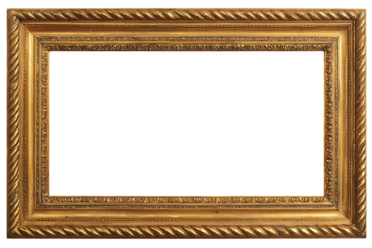 Elegant gold ornate picture frame, isolated on black.