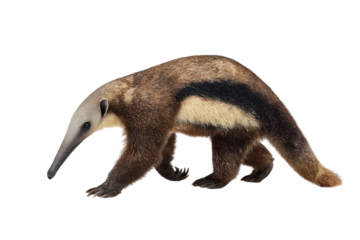 Anteater walking, isolated on black background