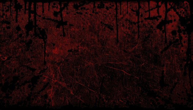 dark grunge halloween blood splatter background with dripping red texture and distressed canvas overlay for horror poster, web design, or branding element

