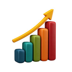 3d colorful bar graph with upward arrow isolated on transparent background
