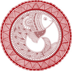 Beautiful and vintage fish art design in two shaded color.  transparent png