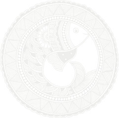 Handmade Madhubani Fish Painting in Digital white PNG Format