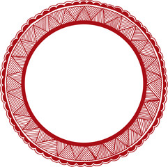 Elegant Red circle frame made in Madhubani art design. Transparent background png file