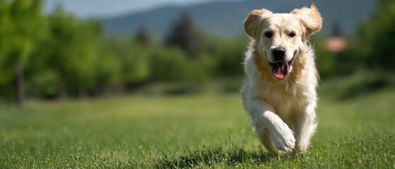 Golden Retriever Running in Grass Canine Joy and Energy