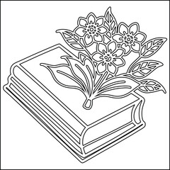 Black and white line art book with floral bouquet design