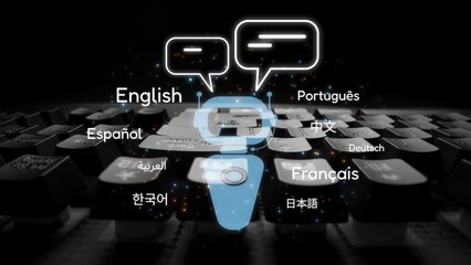 Global communication with multiple languages, digital translation tools, multilingual technology,...