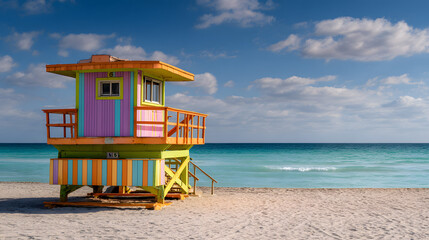 colorful lifeguard hut at miami beach, florida