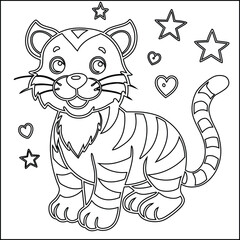 Cute cartoon tiger with purple and white striped fur
