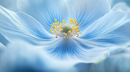 Closeup of a Light Blue Flowers Delicate Petals and Stamens