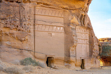 Jabal AlAhmar, ancient tombs of Hegra in AlUla, Saudi Arabia