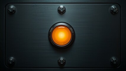 Glowing button in a rusty wall with bolts