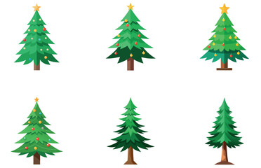 Pine Trees Vector Designs Set Minimal Flat Evergreen Tree Illustrations for Nature Graphics